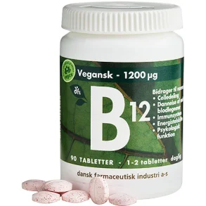 B12 vitamin med 1200 mcg pr tablet. 90 stk. Vegan. Berthelsen