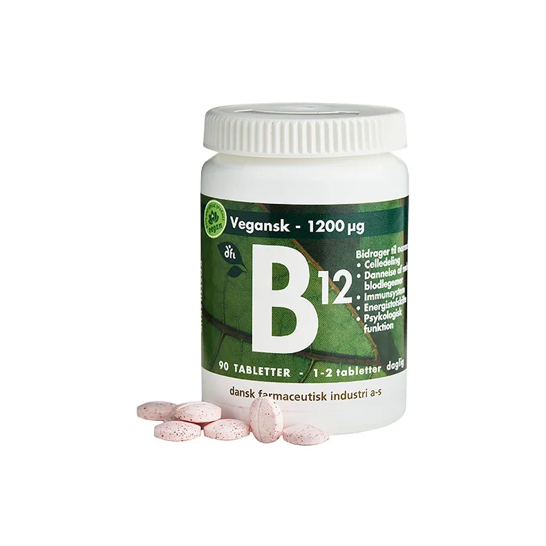 B12 vitamin med 1200 mcg pr tablet. 90 stk. Vegan. Berthelsen