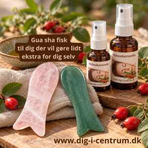 Gua sha fisk i rosenkvarts og aventurin