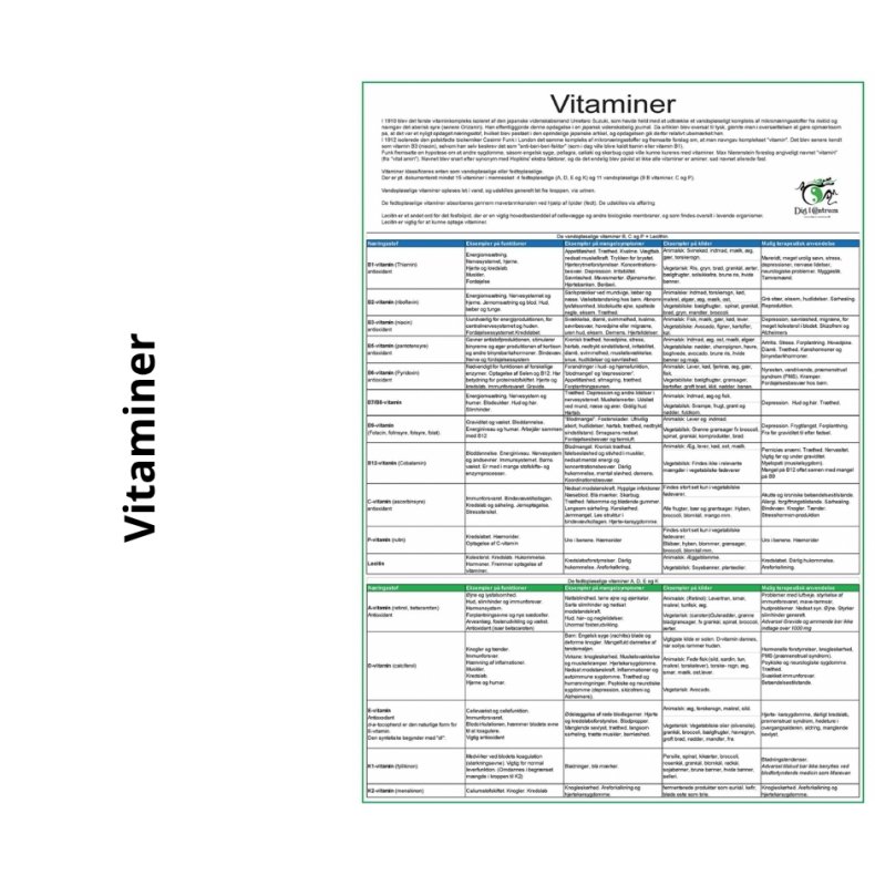 Vitamin  og mineral oversigt  (2 stk.)