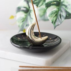 Guld m�ne duftpind holder - Crescent Moon, incense stick holder