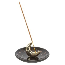 Guld m�ne duftpind holder - Crescent Moon, incense stick holder
