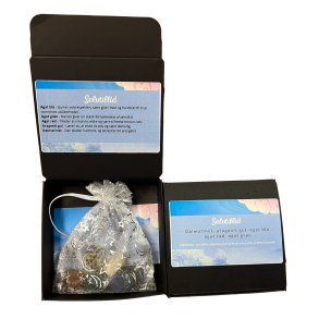 Krystaller med beskrivelse 5 stk. i boks og pose - tema - Selvtillid