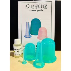 Silikone cupping sampak 4 stk. cups + 1 olie